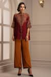 Rajdeep Ranawat_Red Silk Mandarin Collar Shirt Tunic And Pant Set  _Online_at_Aza_Fashions