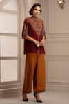 Buy_Rajdeep Ranawat_Red Silk Mandarin Collar Shirt Tunic And Pant Set  _at_Aza_Fashions