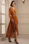 Buy_Rajdeep Ranawat_Yellow Silk V Neck Asymmetric Dress  _at_Aza_Fashions