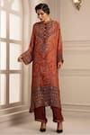 Buy_Rajdeep Ranawat_Orange Silk Mandarin Collar Kurta And Pant Set  _at_Aza_Fashions