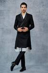 Buy_Raghavendra Rathore Jodhpur_Black Tanchoi Wrap Style Robe Jacket _at_Aza_Fashions