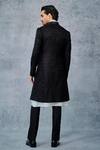 Shop_Raghavendra Rathore Jodhpur_Black Tanchoi Wrap Style Robe Jacket _at_Aza_Fashions