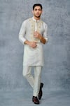 Buy_Raghavendra Rathore Jodhpur_White Tussar Silk Embroidery Thread And Sequin Floral Kurta _at_Aza_Fashions