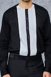 Raghavendra Rathore Jodhpur_Black Color Block Cotton Shirt_at_Aza_Fashions