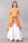 Buy_Rashika Sharma_Orange Embroidery Mandarin Collar Kurta And Lehenga Set _at_Aza_Fashions