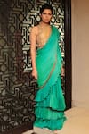 Buy Reynu Taandon Green Chiffon Round Ruffle Pre-draped Saree at Aza Fashions Buy_Reynu Taandon_Green Chiffon Round Ruffle Pre-draped Saree _at_Aza_Fashions