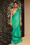 Shop Reynu Taandon Green Chiffon Round Ruffle Pre-draped Saree at Aza Fashions Shop_Reynu Taandon_Green Chiffon Round Ruffle Pre-draped Saree _at_Aza_Fashions