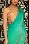 Buy Reynu Taandon Green Chiffon Round Ruffle Pre-draped Saree Online at Aza Fashions Buy_Reynu Taandon_Green Chiffon Round Ruffle Pre-draped Saree _Online_at_Aza_Fashions