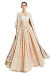 Buy_Rocky Star_Beige Silk Cape Lehenga Set_at_Aza_Fashions