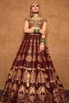 Buy_Reynu Taandon_Maroon Chanderi Silk Foil Print Bridal Lehenga Set _at_Aza_Fashions