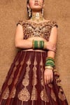 Shop_Reynu Taandon_Maroon Chanderi Silk Foil Print Bridal Lehenga Set _at_Aza_Fashions