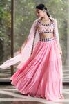 Buy_Rashika Sharma_Pink Blouse Croma Silk Embellished Scoop Neck Lehenga Set _at_Aza_Fashions