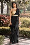 Buy_Rashika Sharma_Black Chrome Silk And Chinnon Chiffon lining Pre-draped Saree With Blouse _at_Aza_Fashions