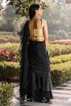 Shop_Rashika Sharma_Black Chrome Silk And Chinnon Chiffon lining Pre-draped Saree With Blouse _at_Aza_Fashions