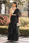 Buy_Rashika Sharma_Black Chrome Silk And Chinnon Chiffon lining Pre-draped Saree With Blouse _Online_at_Aza_Fashions