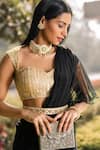 Rashika Sharma_Black Chrome Silk And Chinnon Chiffon lining Pre-draped Saree With Blouse _at_Aza_Fashions