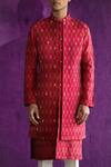 Qbik_Nehru Jacket And Kurta- Rani Ikat Trouser- Viscose Embroidered & Set_Online_at_Aza_Fashions