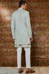 Shop_Qbik_Blue Viscose Wool Overlap Sherwani Kurta Set_at_Aza_Fashions