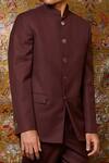 Qbik_Maroon Viscose Wool Button Front Bandhgala Set _Online_at_Aza_Fashions
