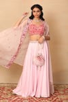 Buy_Rashika Sharma_Pink Blouse Handloom  Lehenga Armani Satin Cape Organza And Set _at_Aza_Fashions