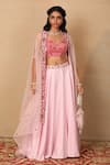 Rashika Sharma_Pink Blouse Handloom  Lehenga Armani Satin Cape Organza And Set _Online_at_Aza_Fashions