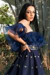 Rashika Sharma_Blue Gown Cotton Silk And Ruffles Organza Lining Shantoon Embroidery Off _at_Aza_Fashions