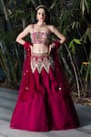 Buy_Rashika Sharma_Pink Blouse Cotton Silk Embroidery Mirror Work Square Neck Lehenga Set _Online_at_Aza_Fashions