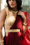 Rashika Sharma_Maroon Blouse Croma Silk Embroidery Mirror Lasha Ruffle Pre-draped Saree With _at_Aza_Fashions