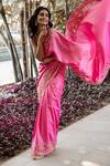 Buy_Rashika Sharma_Pink Saree Paper  Jacket Handloom Embroidery Mandarin Collar With _at_Aza_Fashions