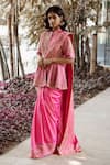 Shop_Rashika Sharma_Pink Saree Paper  Jacket Handloom Embroidery Mandarin Collar With _at_Aza_Fashions