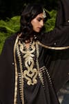 Shop_Rashika Sharma_Black Kurta Dupion Silk Pant And Dupatta Georgette Round Kalidar Set _at_Aza_Fashions