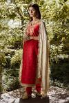 Buy_Rashika Sharma_Red Kurta And Pant Dupion  Dupatta Satin Round Embroidered Set _at_Aza_Fashions