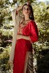 Shop_Rashika Sharma_Red Kurta And Pant Dupion  Dupatta Satin Round Embroidered Set _at_Aza_Fashions