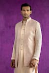 Qbik_Pink Nehru Jacket- Jacquard Embroidery Floral Bundi And Kurta Set _Online_at_Aza_Fashions