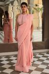 Buy Reynu Taandon Pink Lycra Halter Pre-draped Saree at Aza Fashions Buy_Reynu Taandon_Pink Lycra Halter Pre-draped Saree _at_Aza_Fashions