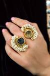 Shop_ZARIIN_Gold Plated Stone Filigree Ring_at_Aza_Fashions