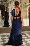 Shop_Reynu Taandon_Blue Chanderi Silk V Neck Frill Pre-draped Saree _at_Aza_Fashions