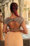 Buy_Reynu Taandon_Peach Lycra Round Pre-draped Saree With Chanderi Blouse _Online_at_Aza_Fashions