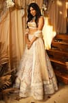 Buy_Reynu Taandon_Beige Embroidery U Neck Bridal Lehenga Set _at_Aza_Fashions