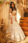 Reynu Taandon_Beige Embroidery U Neck Bridal Lehenga Set _Online_at_Aza_Fashions