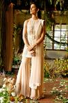 Buy_Reynu Taandon_Beige Net Round Sage Short Kurta Sharara Set_at_Aza_Fashions