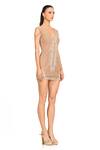 Rocky Star_Beige Net Embroidery Beads V Neck Floral Dress  _Online_at_Aza_Fashions