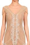 Shop_Rocky Star_Beige Net Embroidery Beads V Neck Floral Dress  _Online_at_Aza_Fashions