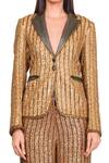 Shop_Rocky Star_Gold Satin Sequin Embroidered Blazer And Pant Set_Online_at_Aza_Fashions