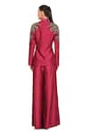Shop_Rocky Star_Maroon Polyester Lurex Peplum Jacket And Flared Trouser Set_at_Aza_Fashions