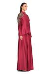 Rocky Star_Maroon Polyester Lurex Peplum Jacket And Flared Trouser Set_Online_at_Aza_Fashions