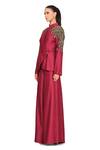 Buy_Rocky Star_Maroon Polyester Lurex Peplum Jacket And Flared Trouser Set_Online_at_Aza_Fashions
