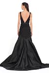 Shop_Rocky Star_Black Satin And Georgette Solid Plunge V Neck Layered Frill Gown  _at_Aza_Fashions