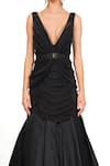 Shop_Rocky Star_Black Satin And Georgette Solid Plunge V Neck Layered Frill Gown  _Online_at_Aza_Fashions