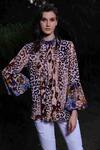 Buy_Reynu Taandon_Multi Color Georgette Animal, Jewel Mandarin Collar Print Pintuck Top_at_Aza_Fashions